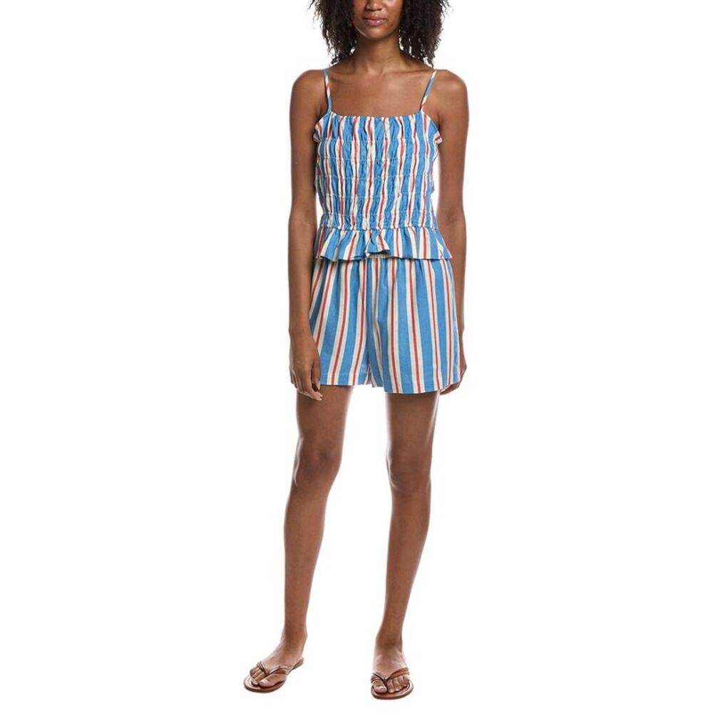Current/Elliott Womens 2Pc Linen-Blend Spaghetti Strap Peplum Top & Short Set,